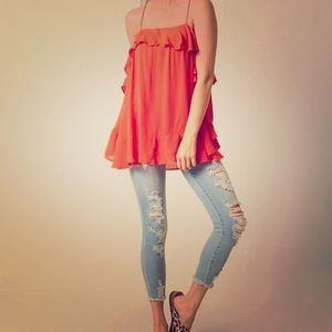 Free People Red Cascades Tank Top